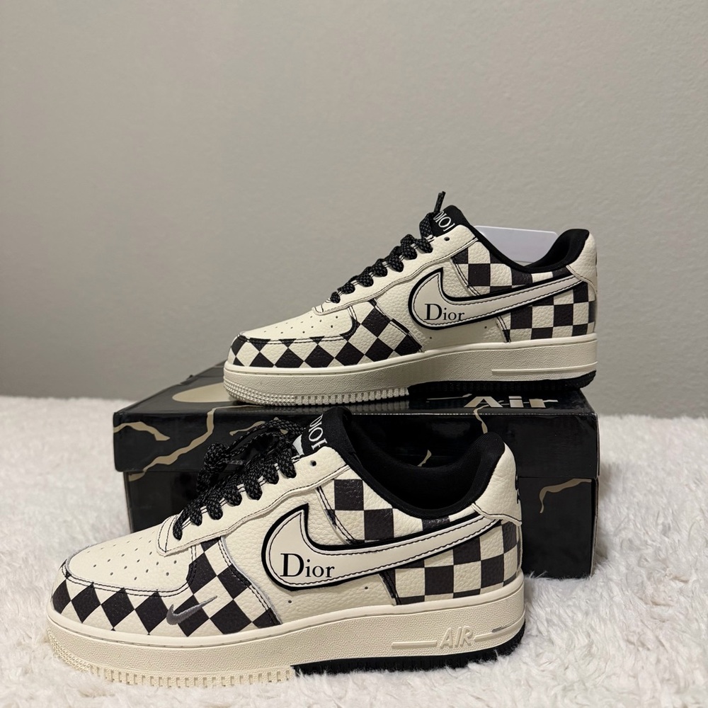 Dior Black and Cream Checkered Sneakers